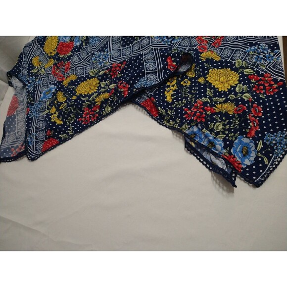 Rafaella Dress Sze XL Colorful Blue Floral Short Sleeve Handkerchief Eyelet Hem - Picture 5 of 9